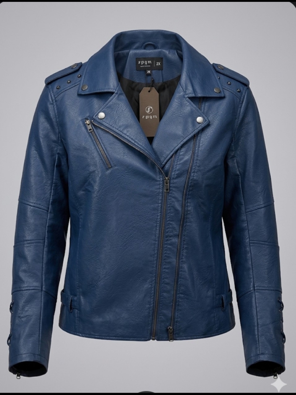 SPYM 2X Blue Faux Leather Moto Jacket - Women's